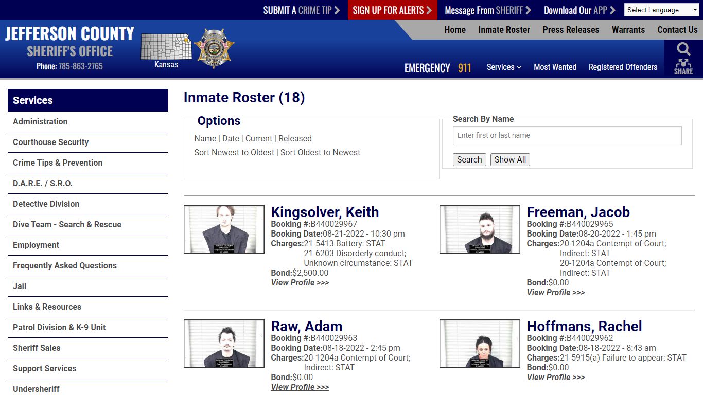 Inmate Roster - Jefferson County, Kansas Sheriff's Office